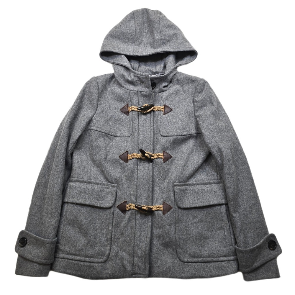 J Crew‎ Duffle Coat Womens XS 0 Grey Melton Wool Italy Hood Toggle Peacoat